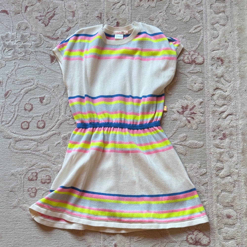 Billieblush Cream Knit Dress with Neon Pink, Yellow & Blue Stripes